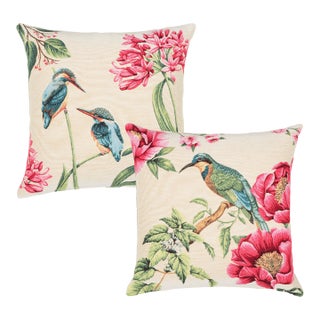 Pair of Kingfisher Tapestry Cushions With Feather Filler - 46x46cm For Sale