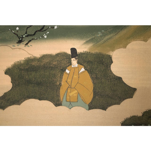 Wood C. 1960s "The Tale of Genji", Showa Era Japanese Painted Silk Byobu Screen For Sale - Image 7 of 18