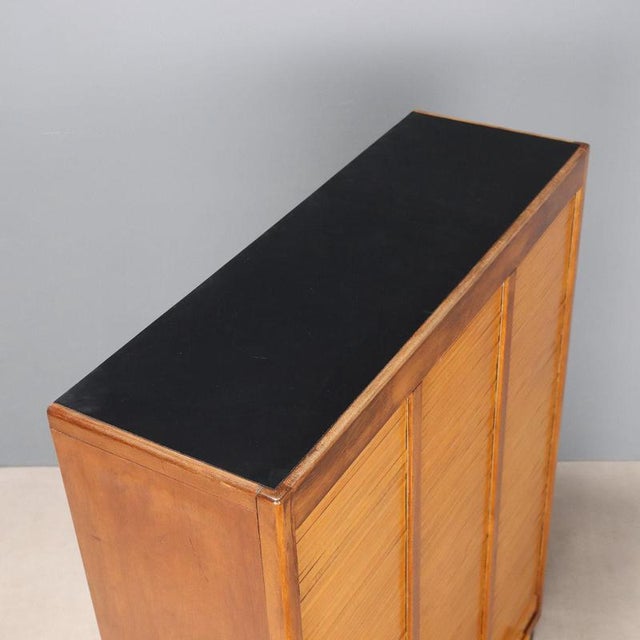 Wood Rolling Shutter Cabinet in Walnut Veneer and Formica Top For Sale - Image 7 of 9