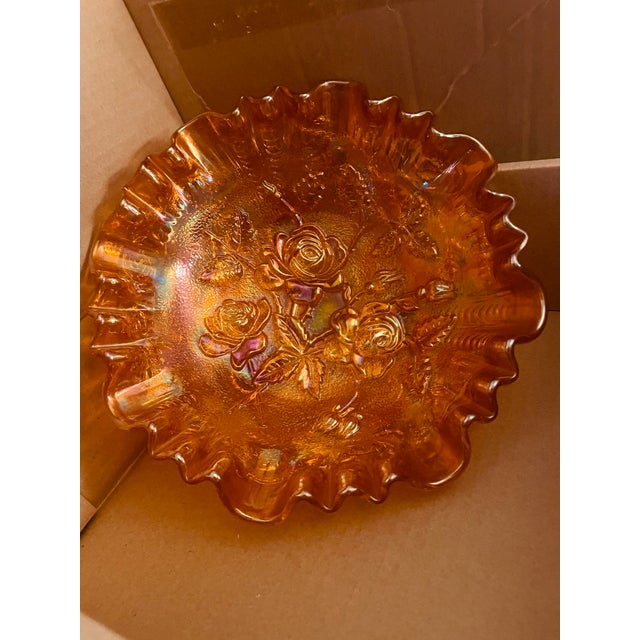 Vintage Indiana Glass Co flutes ruffles rose gold serving dish. This gorgeous iridensecnt orange/rose gold Imperial Glass...