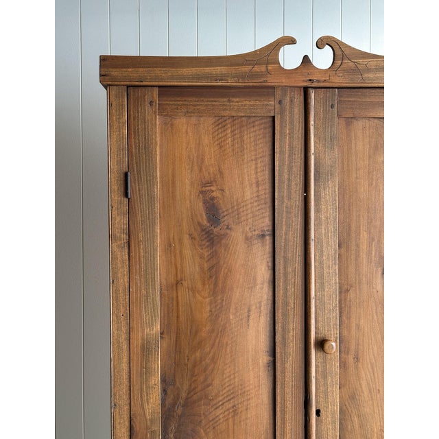 Antique Pine Cupboard Cabinet With Carved Crest For Sale - Image 4 of 18