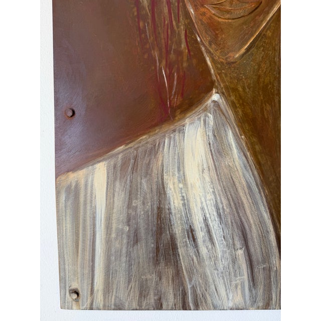 Vintage Mixed Media Metal Female Portrait Wall Art – Sculptural Painted Panel For Sale - Image 9 of 12