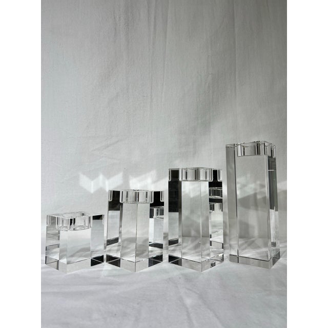 Transparent Modern Crystal Cube Set of 4 Candle Holders Bombay Company For Sale - Image 8 of 11