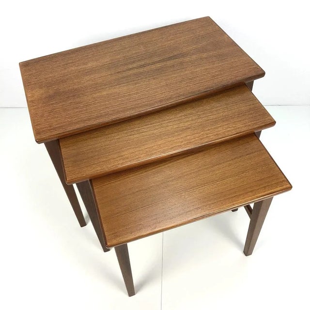 Set of 3 side tables in teak by Opal-Möbel I Germany I 1960s . The set consists of three matching single side tables with...