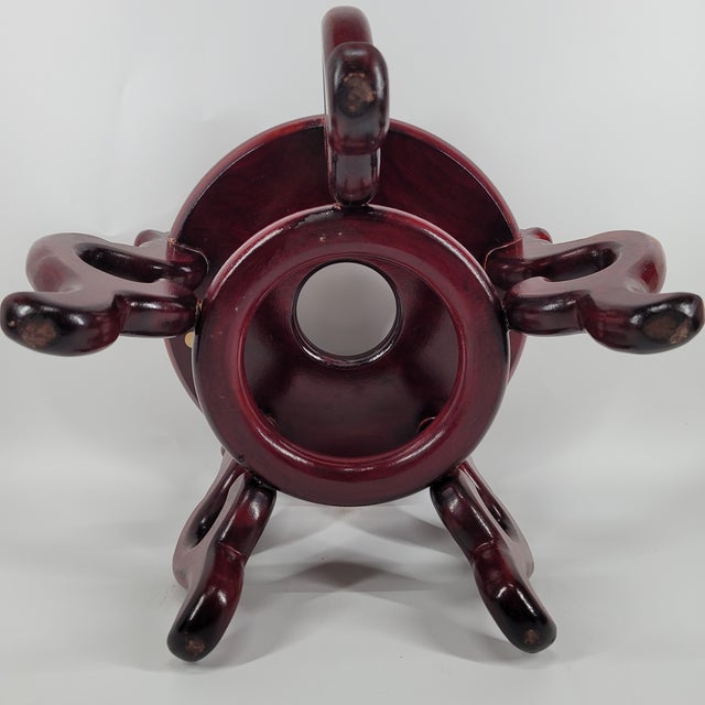 Grand 40" Vintage Blue & White Chinoiserie Floor Vase & Carved Stand For Sale - Image 13 of 17