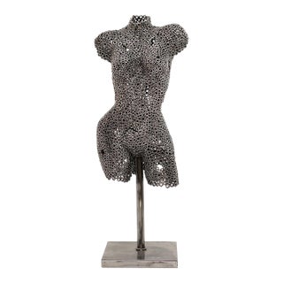 Premium Handcrafted Metal Nut Female Torso Sculpture | 39" | One of a Kind For Sale