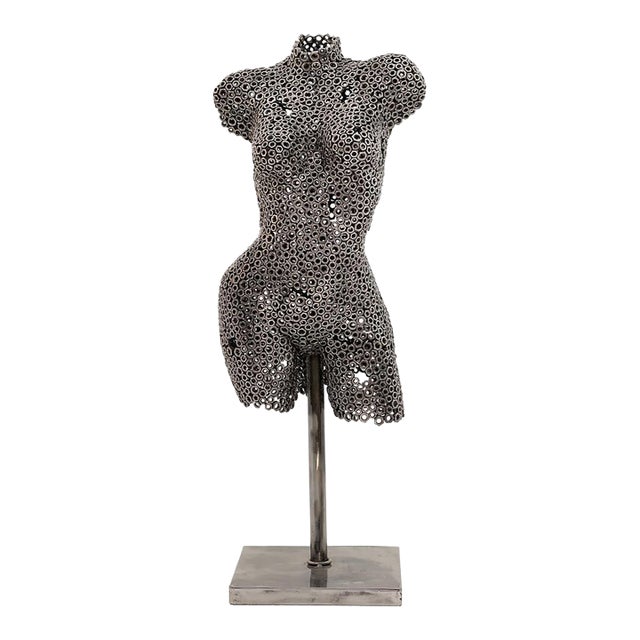 Premium Handcrafted Metal Nut Female Torso Sculpture | 39" | One of a Kind For Sale