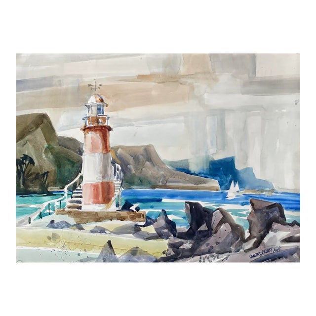 Sanford Brooks Lighthouse Coastal Watercolor For Sale