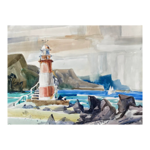 Sanford Brooks Lighthouse Coastal Watercolor