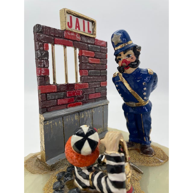 Figurative Vintage Ron Lee “Great Escape” Jail Scene Clown Sculpture on Onyx Base, Signed 1987 For Sale - Image 3 of 12