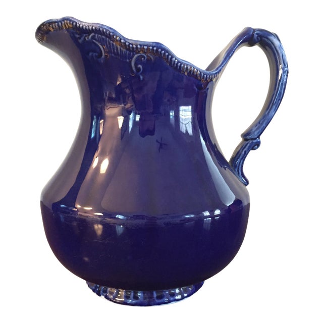 Early 20th Century Cobalt Blue Ceramic Pitcher For Sale