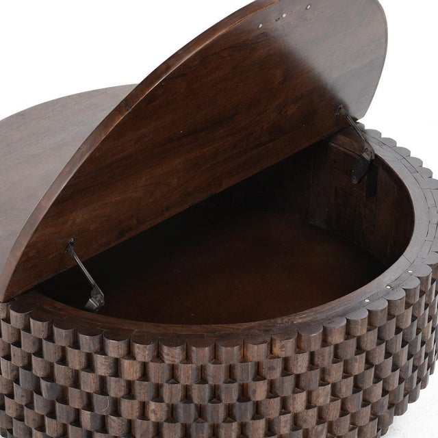Wood Espresso Round Modern Storage Coffee Table For Sale - Image 7 of 8