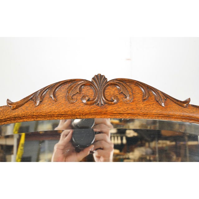 Vintage Traditional Tiger Oak Tall Dresser With Beveled Mirror For Sale - Image 4 of 14