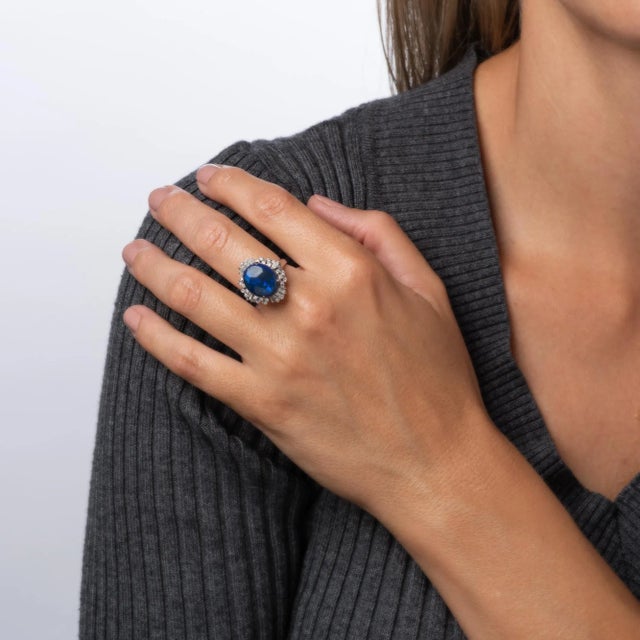 Mid 20th Century 4.58ct Natural Black Opal Diamond Platinum Ring, Sz 7.5 For Sale In Los Angeles - Image 6 of 6