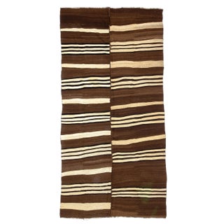 Vintage Ivory & Brown Wool Kilim Rug-5'11x11'11" For Sale