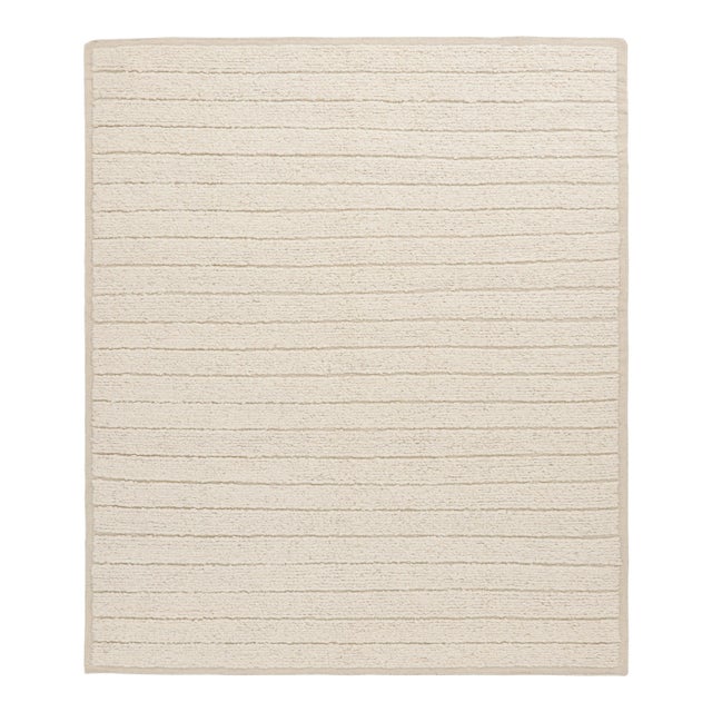 Rug & Kilim’s Textural Kilim Rug in Cream and White High-Low Stripes - 8x10 For Sale
