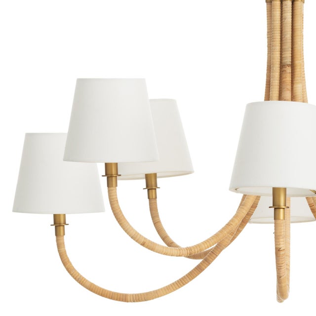 Transitional Treble Bamboo Wrapped Chandelier For Sale - Image 3 of 6