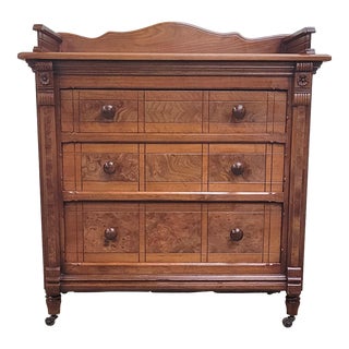 Antique Victorian Eastlake Floral Carved Chest of Drawers For Sale