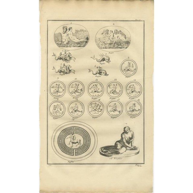 Apollo, Muses and Mythological Reliefs, Classical Antiquity Engraving, 1721 This detailed antiquarian engraving presents a...