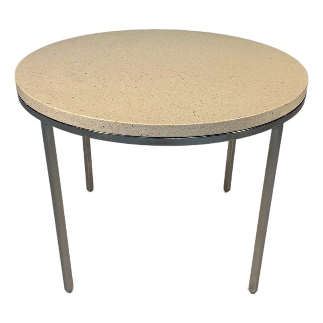 Late 20th Century Round Modern Side Table With Terrazzo-Style Top and Chrome Base For Sale