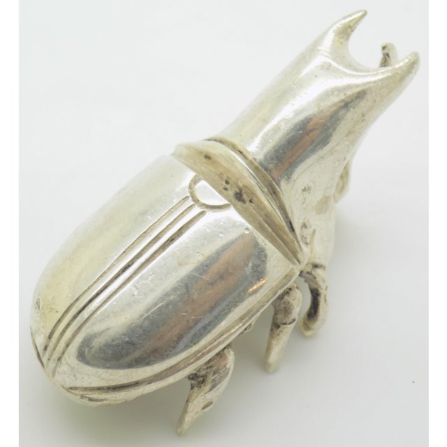 Metal Vintage Italian Handmade Genuine Silver 1940s 1950s Rare and Heavy Hercules Beetle Figurine For Sale - Image 7 of 15