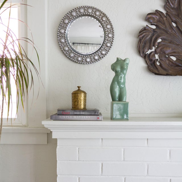 Ceramic Nude Female Sculpture on Plinth With Sage Green Glaze For Sale - Image 11 of 18