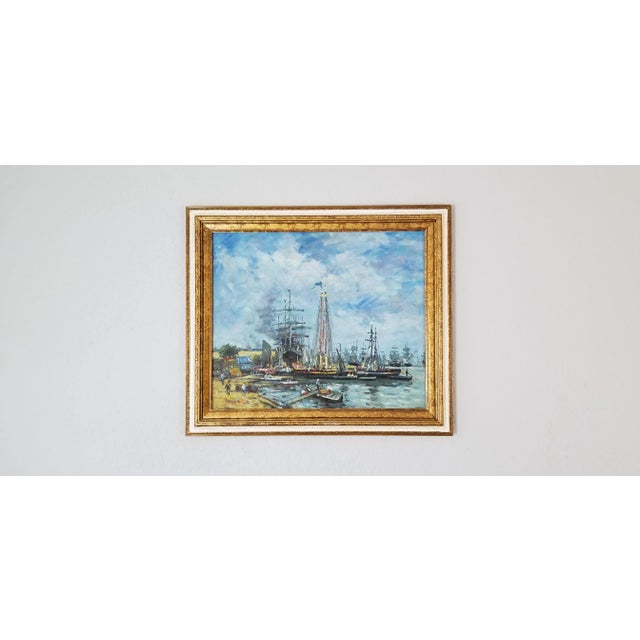 Mid-Century Modern David Kessler Harbor Scene Seascape Oil on Canvas Painting For Sale - Image 3 of 11