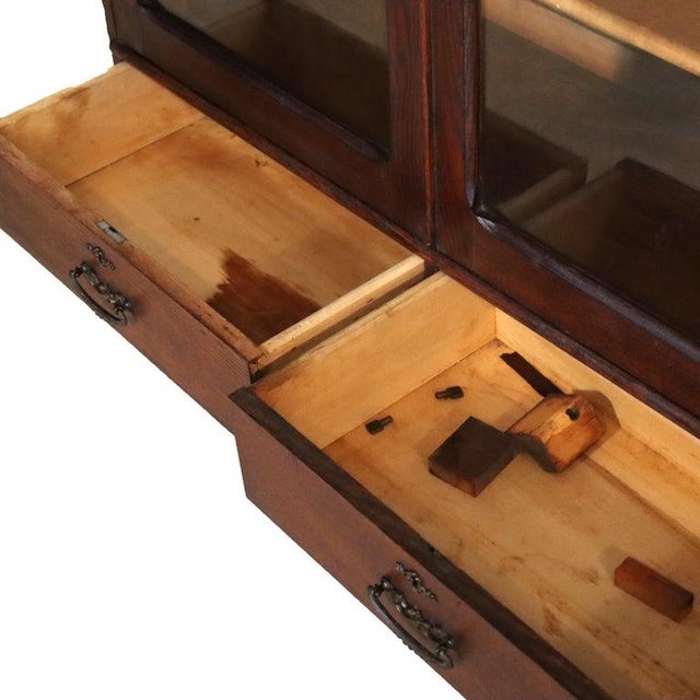 Arts & Crafts Oak 2-Door & 2-Drawer Bookcase With Cutout Gallery C1910 For Sale - Image 9 of 16