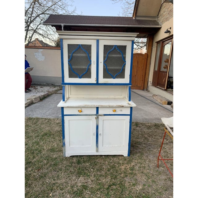 Vintage Glass & Painted Wood Kitchen Cupboard, 1930s For Sale - Image 4 of 11