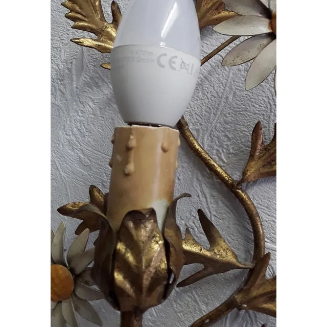 Vintage Wall Lamps in Gilded Floral-Worked Iron by Hans Kögl, 1970s, Set of 2 For Sale - Image 9 of 11