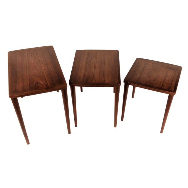 Brown Vintage Danish Refinished Set of 3 Nesting Tables For Sale - Image 8 of 13
