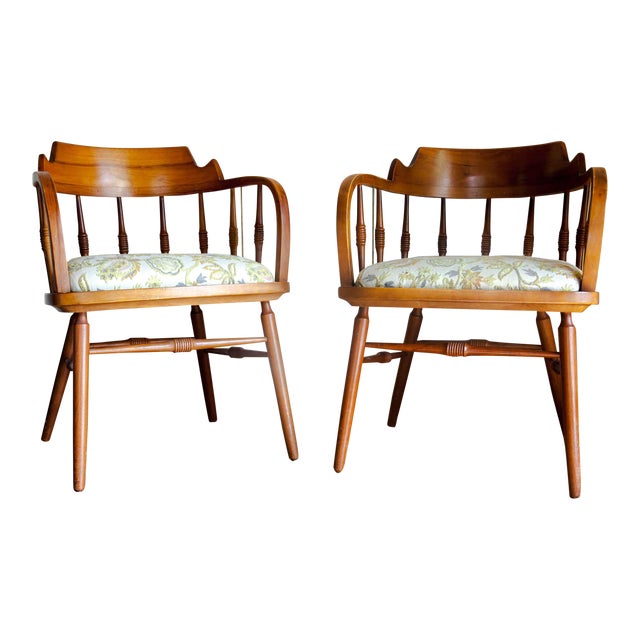 1950s Vintage Drexel Barrel Dining Office Accent Arm Chairs Pair