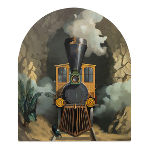 Steam Locomotive Train Oil on Masonite