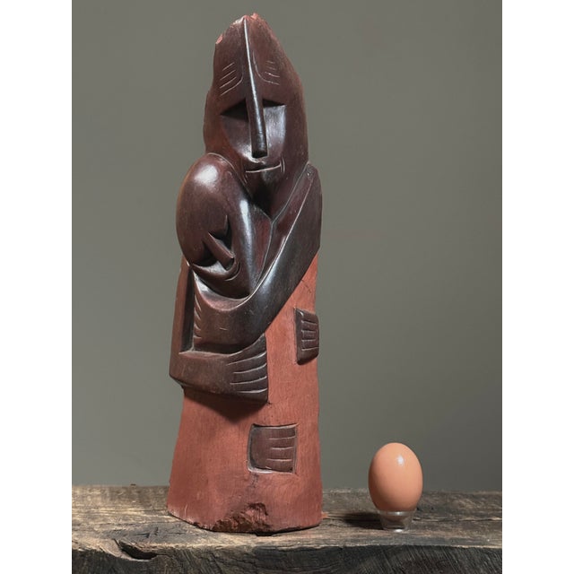 1960s Vintage Modernist Shona Hand Carved Stone Sculpture of Two Figures For Sale - Image 5 of 8