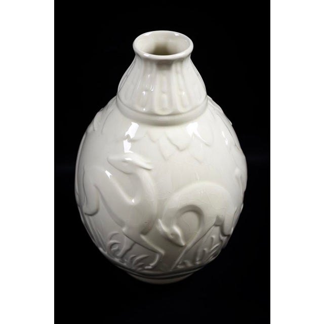 Ceramic Art Deco White Glazed Earthenware Vase with Relief Decor by Fantaisie de Charles Catteau for Boch Frères La Louvière Keramis, 1920s For Sale - Image 7 of 13