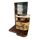 Italian Bar Cabinet With Reverse Painted Panels and Marble Top, 1950s Attributed to Ico Parisi For Sale