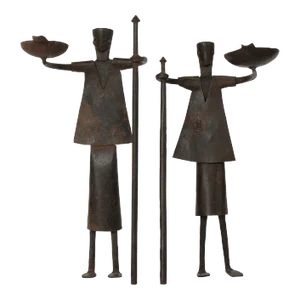 Vintage Wrought Iron Combat Guards Warriors Candle Holders- Set of 2