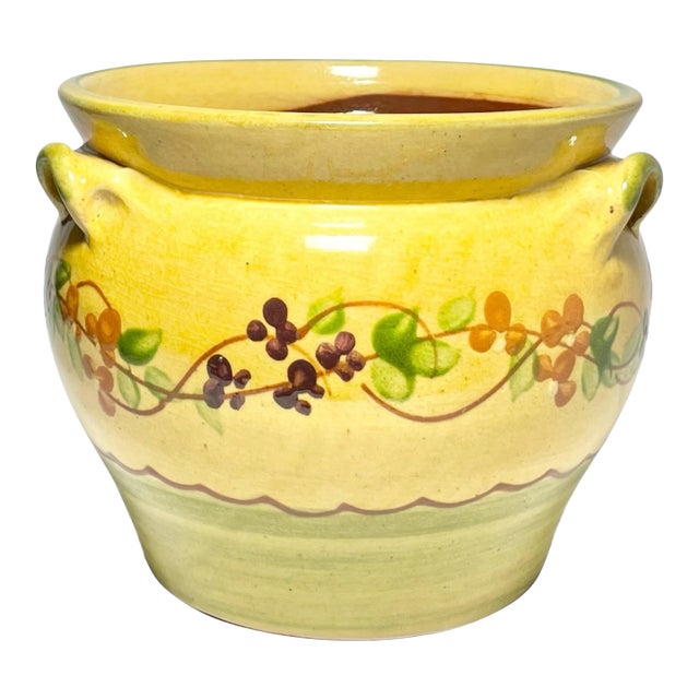 Terre E Provence Yellow & Green Ceramic Jardinière Planter Pot For Sale