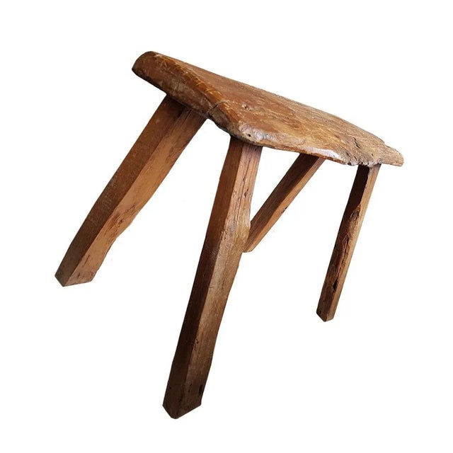 Wood Dutch Primitive Wooden Farm Stool For Sale - Image 7 of 8