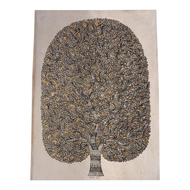 Mamta Devi National Award Winner (2016) – Hand-Painted Madhubani Tree of Life Folk Art For Sale
