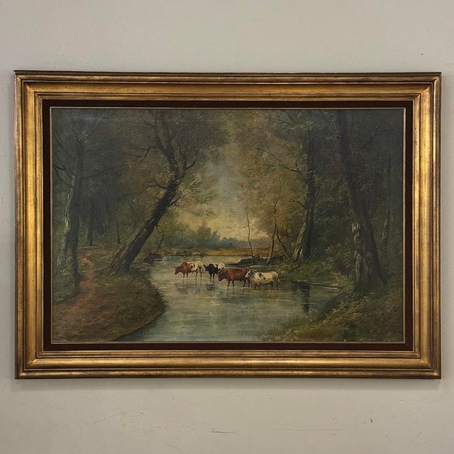Framed Oil Painting on Canvas by J. Vanlint 'Landscape With Cows' For Sale In Dallas - Image 6 of 17
