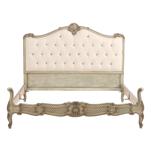 A Louis XV Style Painted and Carved Wood Full-Size Bed, C. 1940. For Sale