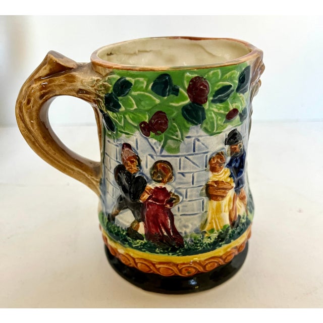 Vintage Japanese Majolica Pitcher With 4 Mugs For Sale - Image 4 of 10