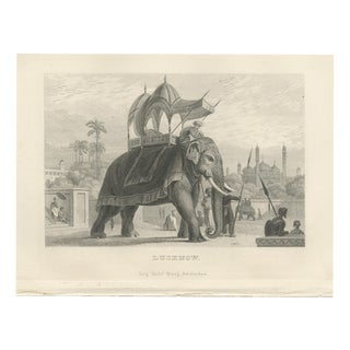 Lucknow, State Elephant with Canopied Howdah, Antique Steel Engraving, 1859 For Sale