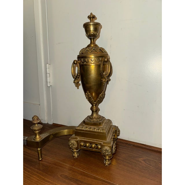 19th Century Pair of French Gilt Bronze Fireplace Chenets/Andirons For Sale In Los Angeles - Image 6 of 6
