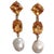 Christina Addison 18kt Yellow Gold Elegant Three Stone Drop Earrings with two Citrine and Baroque Pearl and Diamonds...