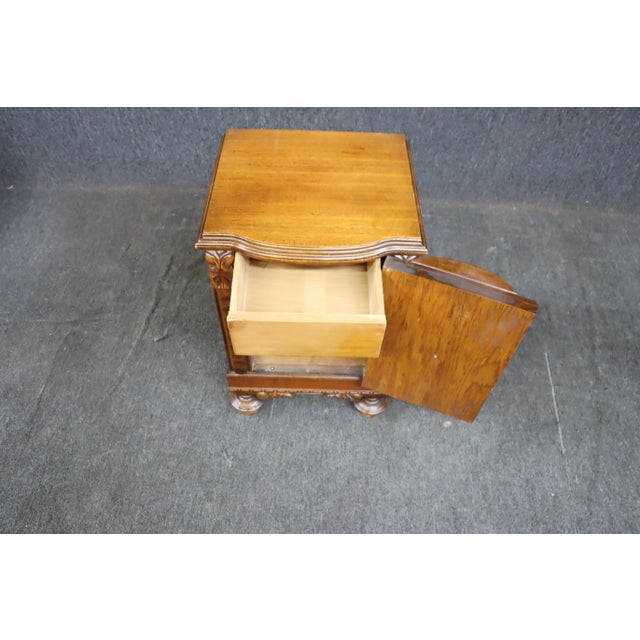 Brown 1930s Depression Era Carved Walnut Nightstand For Sale - Image 8 of 10