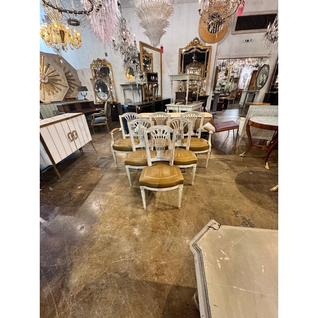 French Set of 6 French Louis XVI Dining Chairs For Sale - Image 3 of 11