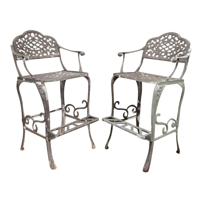 Pair Of Dakota Cast Aluminum Patio Bar Stool Chairs Pool Garden Furniture 30 Chairish