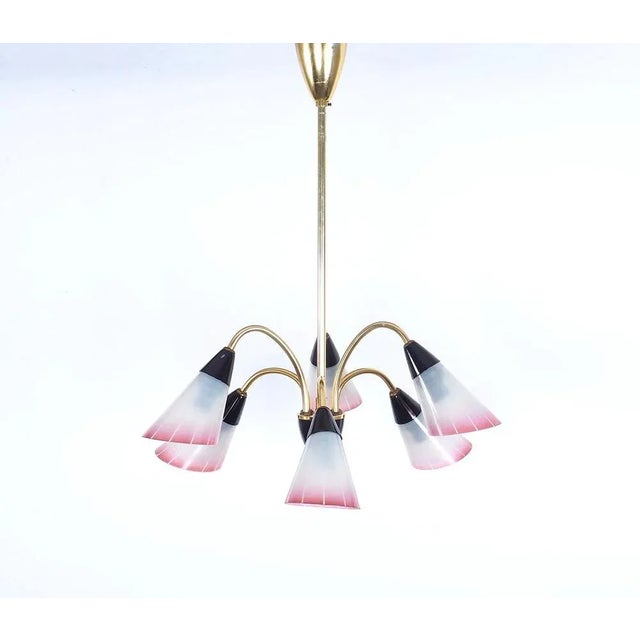 Vintage Italian Chandelier in Brass and Glass, 1950s For Sale - Image 10 of 10